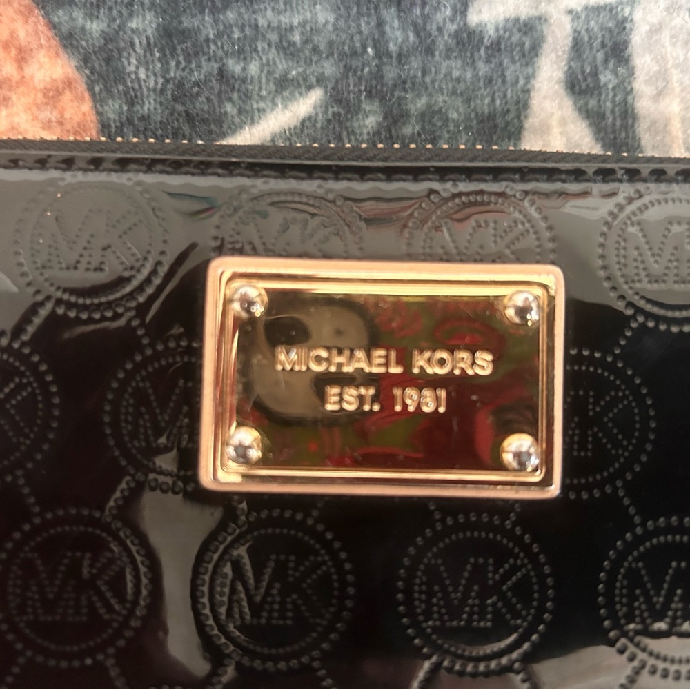 Michael Kors Black Embossed Wallet with Gold Accents